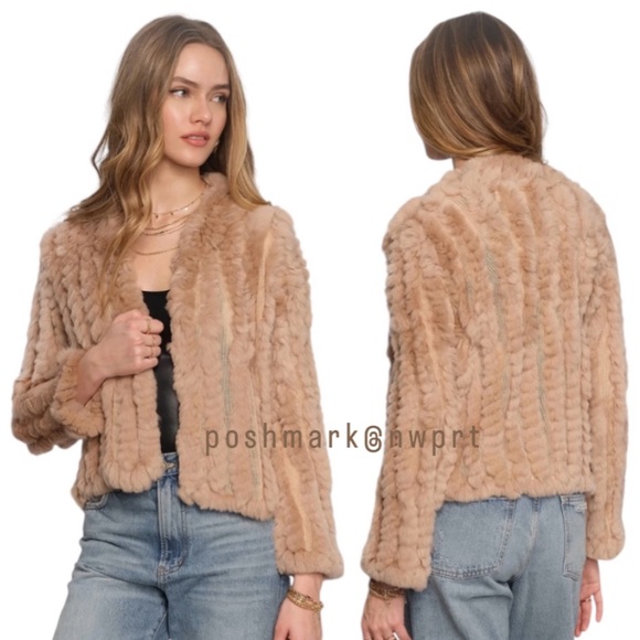 NWT 🐰 HEARTLOOM Rosa Jacket Rabbit Fur Latte Tan Camel Beige Tan XS 0 2 - Picture 12 of 12